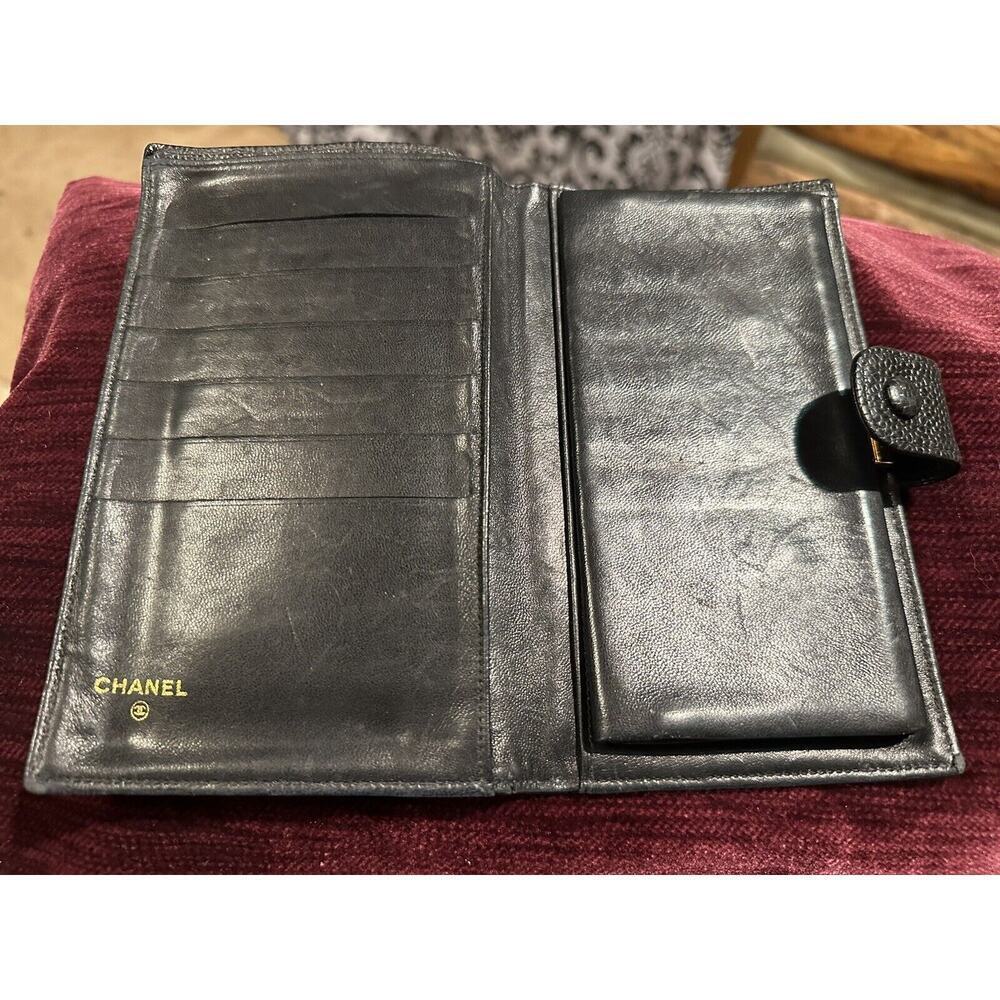 Authentic CHANEL Classic Black Caviar Leather Big CC Bi Fold Snap Long Wallet - Picture 4 of 11